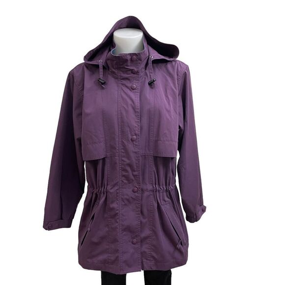 L.L BEAN Wmns VINTAGE PURPLE HOODED WATERPROOF RAIN/UTILITY JACKET SZ Med Petite - Picture 1 of 11
